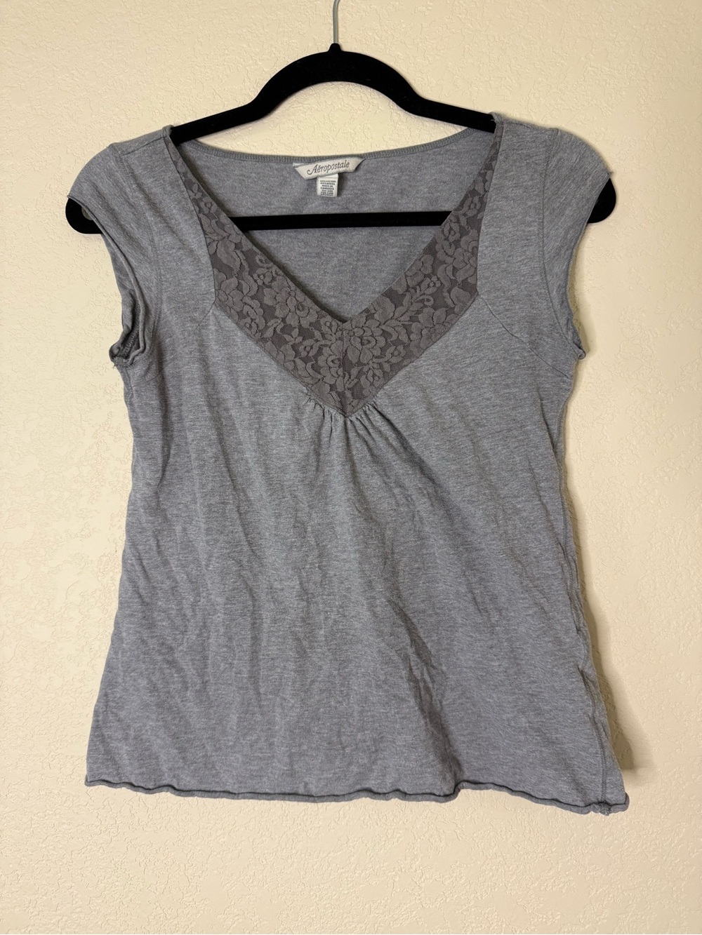 Aeropostale Gray Lace-Trim V-Neck Camisole Top